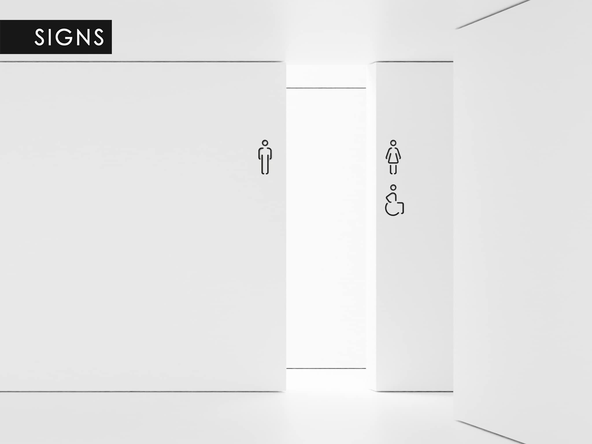 Signs – Pittogrammi a rilievo, sottili, adesivi. Simboli bagno Uomo Donna Disabile (15 cm) – Cartelli servizi igienici SA151 (1 Uomo + 1 Donna + 1 Disabile, Nero)