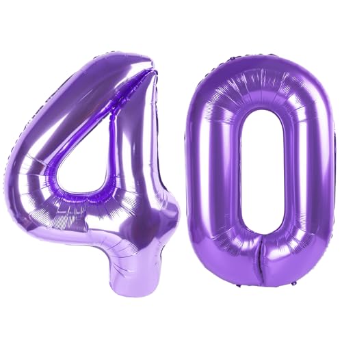 Image of Purple Number 40 Balloon 40 Inch, 40th Birthday Party Decorations, Giant 40 Foil Balloon for Party Supplies
