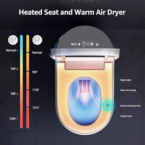 Inodoro Inteligente Elongado con Bidé Integrado, con Control Remoto | Apertura y Cierre Automático, Descarga con Sensor de Pie, Asiento Calefactable, Secador de Aire Caliente, Escudo Anti-Salpicos de Espuma, Descarga Sin Tanque miniatura 6