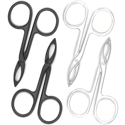 Tweezers Scissor Handle Straight Tip Scissor Shaped Eyebrows Tweezers for Hair Plucker Remover Facial Hair Eyebrows Care (4 pcs with Silver and Black)