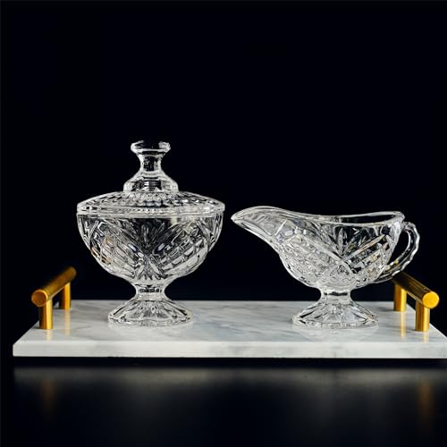 Crystal Cream and Sugar Set Glass Creamer Server Sugar Bowl with Lid Coffee Server Set Mother's Day Gifts for Women Mum Table Decortion for Home Wedding Party