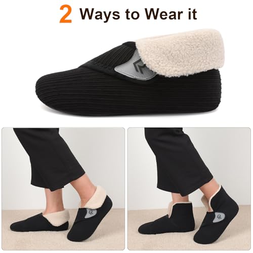 relxfeet Wide Slippers for Women Men Fuzzy Adjustable Bootie Slippers Socks Diabetic Friendly House Shoes with Non-Slip Sole for Indoor/Outdoor2