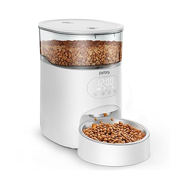 Faroro-Automatic-Cat-Feeder-with-Timer-and-Portion-Control-4L-Pet-Dry-Food-Dispenser-with-Stainless-Steel-Bowl-Desiccant-Bag-and-Voice-Recording-Up-to-6-Meals-per-Day-for-Multiple-Cats-and-Small-Dogs Automatic Dog Feeder with Stainless Steel Bowl