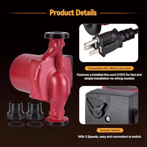Talspity UP15-29SU, 59896775 Hot Water Circulator Pump 115V 1-1/2" to 1-1/4" Union Compatible with Grundfos Used for Radiant Heating, Hydronic Heating, Fan Coil Heating, Solar and Other System Types by Talspity - Image 4