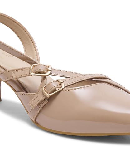 Image of JM LOOKS Kitten Heels for Women Pointed Toe Pumps Low Heel Slingback Heels with Buckle Dress Shoes for Dating Party Working