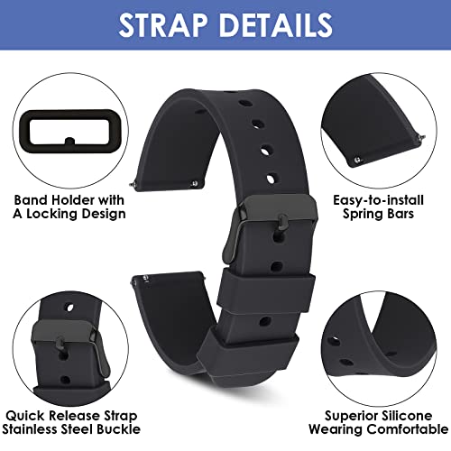 Cobee Silicone Watch Bands, Quick Release Waterproof Soft Rubber Replacement Straps With Stainless Steel Buckle Smart Watch Straps Sport Watchbands Wrist Straps For Men Women(20Mm-Black, Black Buckle) #TOP2