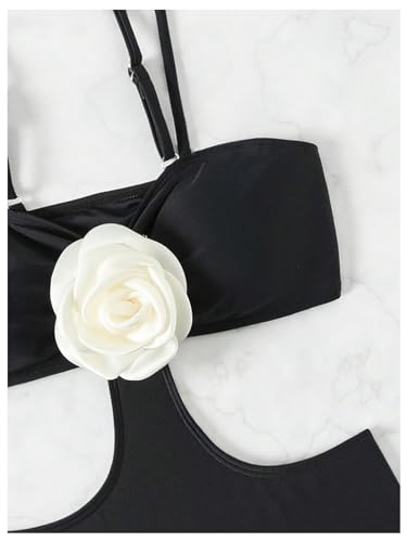 SweatyRocks Girl's One Piece 3D Flower Swimsuit Spaghetti Strap Cut Out Ruffle Bathing Suit Beachwear3