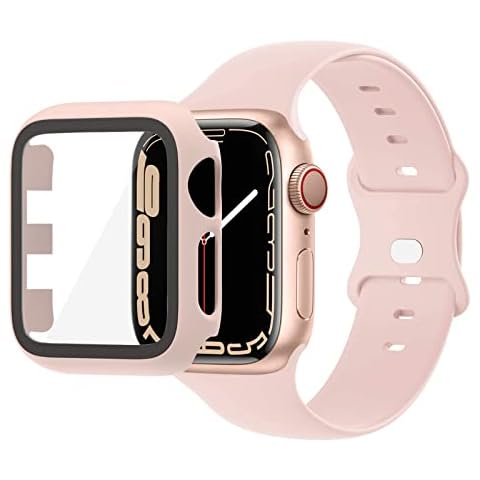 EDIMENS Silicone Straps Compatible with Apple Watch Straps 40mm, Soft Sport Replacement Strap with Case Compatible for iwatch Series 6 5 4 SE Women Men, Pink Sand Cover