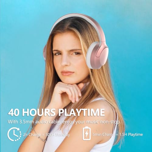 Casque supra-auriculaire Bluetooth à suppression active du bruit, casque Bluetooth sans fil avec microphone, 40 heures d'autonomie, casque pliable avec audio HiFi, basses profondes pour la maison, les – vue 3