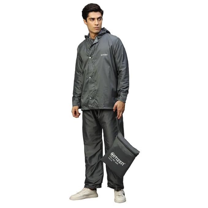 Cetizen Men's Waterproof Raincoat Suit with Hooded Jacket and Trouser, Grey-image-9