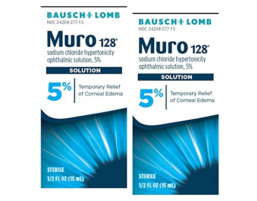 Muro 128 Solution Sodium Chloride Hypertonicity Ophthalmic Solution 5% Temporary Relief of Corneal Edema 0.5 fl oz (15 mL) (Pack of 2)
