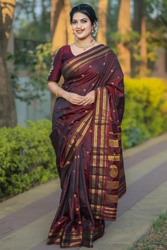 Image of SGF11 Women's Kanjivaram Pure Soft Silk Saree For Women Pure Golden Zari With Blouse Piece