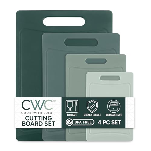 COOK WITH COLOR Non-Slip Cutting Board Set – Kitchen Essentials with Easy Grip Handle for Meat, Veggies, and Fruits, 4 Cutting Boards, Mint