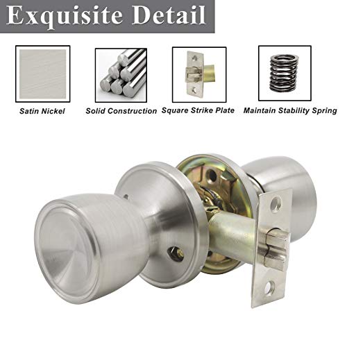 Probrico Tulip Style Brushed Nickel Passage Door Knob,Keyless Stainless Steel Non-Locking Handle For Hallway And Closet,Interior Hardware For Left And Right Handed Doors(1 Pack) #TOP5