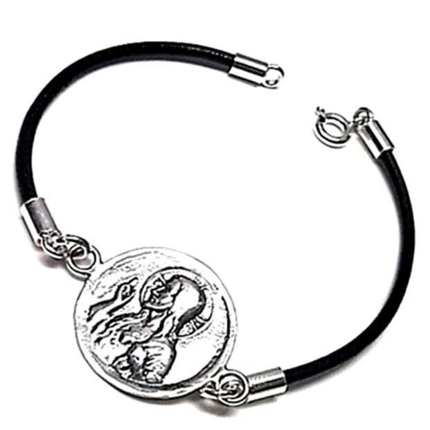 Pulsera plata ley 925m escapulario oxidado dos caras cuero [AA9926]