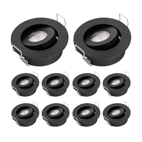 Image of Dimmable Pack of 10 3W COB Mini LED Spotlights Adjustable Recessed Downlights 3000K Accent Lighting Lamp for Cabinet Closet Hole Size 42-45mm