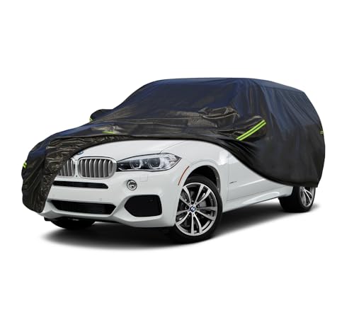 Image of KouKou Waterproof SUV Car Cover Suitable for BMW X5 from 2007 to 2025, 7 Layers Windproof All Weather Waterproof Outdoor Cover Sun Rain UV Dust Snow Protection. Black