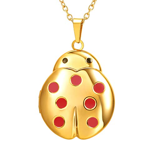 U7 Flying Ladybug Pendant Red Enamel 18K Gold Plated Unique Animal Shape Photo
