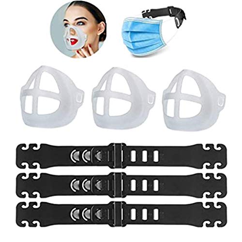 Preisvergleich Produktbild 3 Stück 3D Silikon Maskenhalterung Masken Halterung +3PCS Maskenhaken,Wiederverwendbare Nasenpads Masken, Lippenstift-Schutz-Ständer Verstellbare Schnalle Verringerung Ohrenermüdung