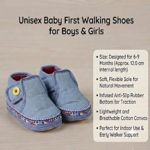 Image of Butterthief Unisex Baby Prewalking Shoes for Newborn Boys & Girls | Soft Sole Infant Bootie with Anti-Slip Bottom | Lightweight Cotton Footwear Early Walker Shoes (6-9 Months, 12 CM)