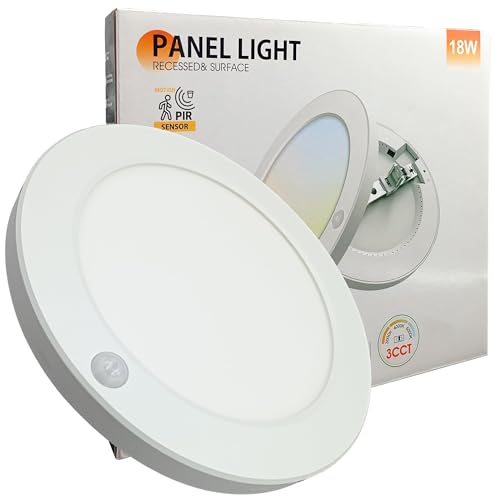 Plafon LED Techo Sensor de Movimiento Circular 23cm, 18W, 1800Lm, Superficie o Empotrable, Detector PIR de Presencia y Crepuscular, Luz Seleccionable 3000K 4000K 6000K