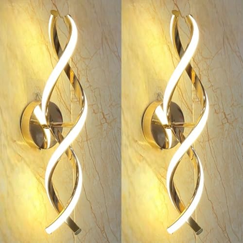 Image of Modern Double Spiral LED Wall Light, Golden Metal Wall Lamp for Home with 3 Color Modes, Warm White, Cool White, Natural White, Decorative Lighting, Pack of 2