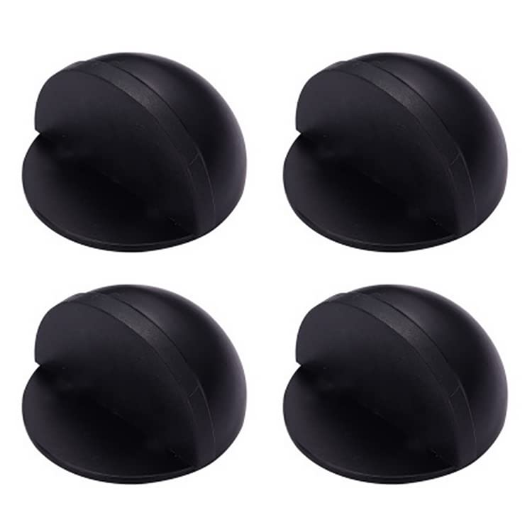 Self-Adhesive Floor Door Stoppers, 4PCS Stainless Steel Floor Door Stopper, Oval Floor Mounted with Screws and Self-Adhesive Pads- Sound Dampening Rubber Buffer, Durable for Home & Office (Black)