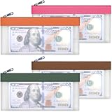VOCHIC 4 Pieces Money Bags With Zipper, Cash Envelopes,7.6 x 3.7 inch Money Pouch, Security Reliable Bank Deposit Bags for Collectors, Bank, Cash, Coin, Multi-Purpose Check Wallet