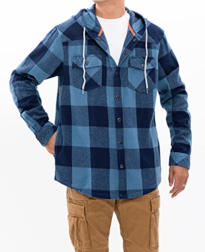 Men's Hooded Plaid Flannel Shirt Jacket Snap Button Flannel Hoodie with Hand Pockets (Heavyweight 10.6 Oz Fabric)2