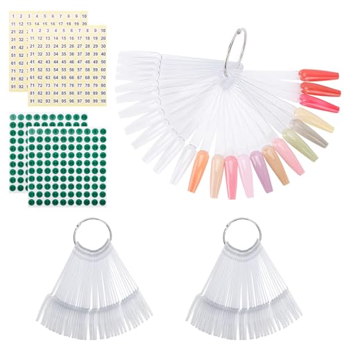 150 peças de palitos de amostra de unhas com adesivos numéricos, esmalte transparente em forma de le