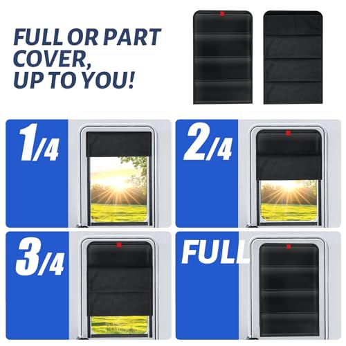 Image of Magnetic RV Door Window Shade - 25 inch x 16 inch Foldable Blackout Window Cover with Thermal Insulation, UV Protection, Waterproof 600D Oxford Fabric for Camper Trailer, Travel Trailer, and RV Windows