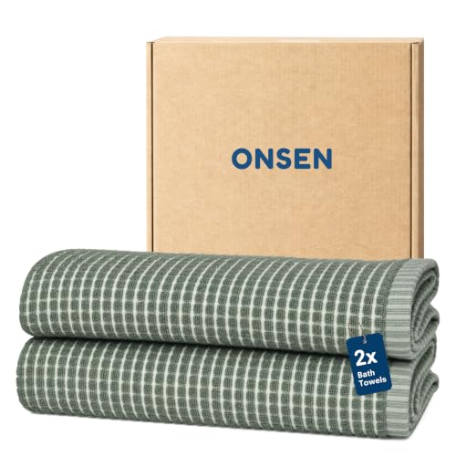 ONSEN Sculpted Terry Bath Towels 100% American Cotton Quick Dry Lint Free Lightweight Absorbent Bath Towel Set with Hanging Loop 28x55 in (Spruce 2X Bath Towel)