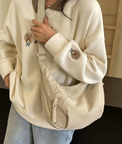 Image of Hobo Bag for Women Men Crescent Shoulder Bag Retro Nylon Canvas Crossbody Bag Slouchy Corduroy Dumpling Bag Purse | Retro