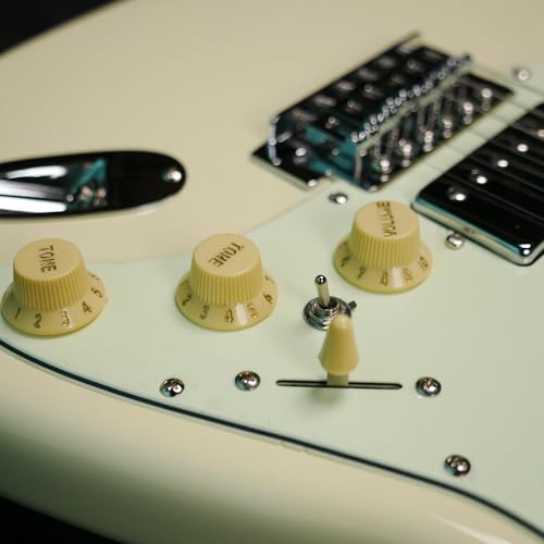 Image of SEST600 HSS Strat Electric Guitar | Roasted Maple Neck | Coil Split Humbucker | 22 Frets | 5-Way Switch | Gloss Finish | Premium Tremolo System | Strat Style Electric Guitar (Vintage white)