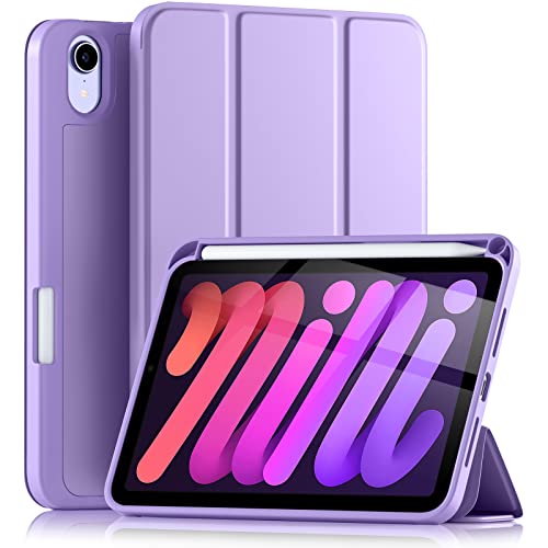 Maledan Hülle für iPad Mini 6 (8,3 Zoll, 2021) mit Apple Pencil Halter,Schlank und Leicht,Schutzhülle mit Weicher TPU Rückseite Passend für iPad Mini 6.Generation,Auto Schlaf/Weckfunktion-Lavendel Cover