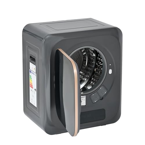 ECLIVON Secadora de Evacuación 4 kg con Pantalla LED, 6 Programas, Carga Frontal Secadora de Ropa 850 W, Montable en la Pared Secadora de Ropa con Tambor Inox, para Piso, Casa, 57,5x48x40 cm (Negro)