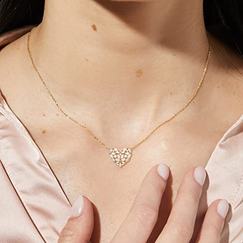 14K Gold Plated Heart Necklace,Dainty CZ Heart Pendant Handmade Minimalist Bridal Heart Necklace Jewelry Gift for Women Wife Lover Mom4