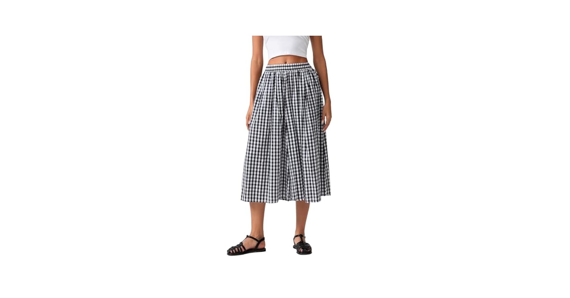 Cjfdfy Women's Gingham Skirt Pants Wide Leg Elastic Waist