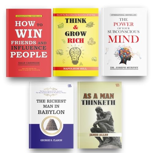 Image of Books For Personal Growth (Set of 5 Books) : How to Win Friends and Influence People Think and Grow Rich The Power of Your Subconscious Mind As a Man Thinketh The Richest Man In Babylon