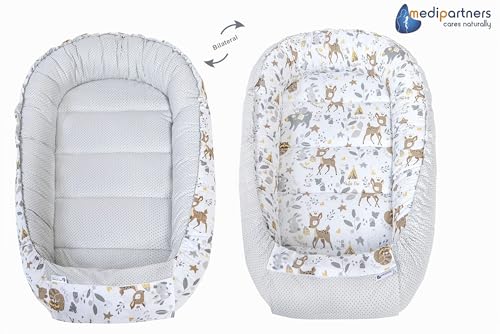 Miniatura 5 de Medi Partners Nido Bebe Recien Nacido Reductor De Cuna - 100x60x15 Juego De 5 Piezas Bebés Anticolicos Bilateral Portátil O De Viaje 100 Algodón Ciervo Con Minky Gris