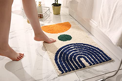 Jessmay Boho Bathroom Rugs Non-Slip Microfiber Abstract Bath Mat Soft Plush Fluffy Bath Rugs Beige Washable For Tube/Washbasin/Toilet 16"X24" #TOP6