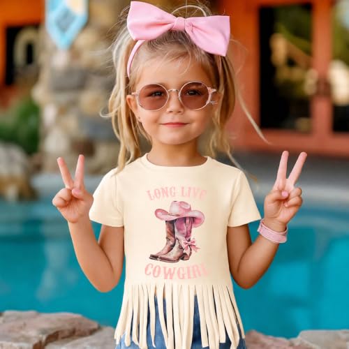Image of Girls Western Shirt Cowgirls Embroidered Country Concert T Shirt Graphic Horseback Rider Tassel Fringe Tee Tops