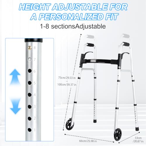 Image of Folding Walkers for Seniors with Basket: Standard Walkers for Seniors Lightweight Portable Walker Adjustable Height Standard Upright Walker for Elderly Disabled Bariatric (Sliver + Black)