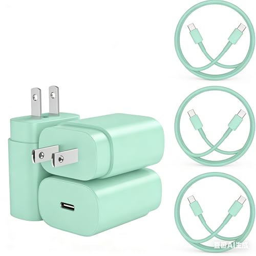 Image of Type-C Charger, 3X 25W PD USB-C Super Fast Charging Block &6 /10 /10ft Cables | PD Wall Charger Block &6 /10 /10ft USBC Cord for Samsung Galaxy S26 /S25 /S24 /S23 /S22 /S21 /S20 Plus /Ultra, Note 20 /10 /9 /8 Green