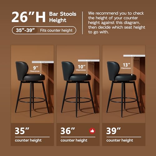 Image of 26 inch Black Bar Stools Set of 6, Swivel Kitchen Island Chairs