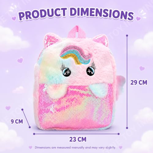 Image of Toy Imagine Unicorn Plush Sequin Backpack for Girls, Ages 1-8 Years