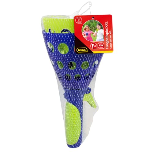 Idena 40006 Fangballspiel XXL mit 2 Fangbechern, inklusive 3 Bällen, Ballspiel für Garten, Park oder Strand, blau gelb
