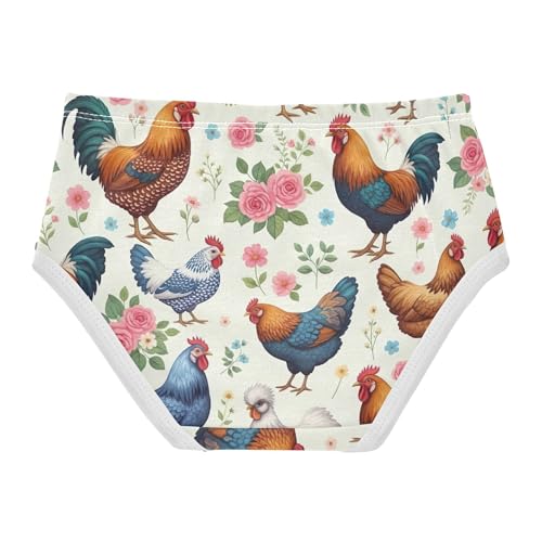 Colorful Chickens Pastel Pink Floral Panties Little Girl Toddler Underwear Floral Cotton Bright Kids Briefs Undies 2t2