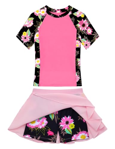 Image of Girls Swimsuit One Piece Bathing Suit Sleeveless Swimwear Matching Skirts for Toddler Kids Swim Surfing