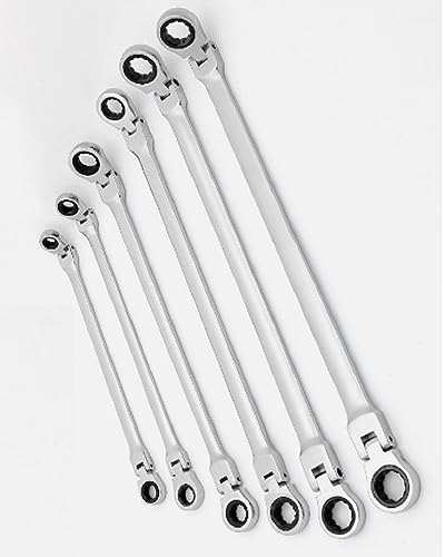 6PC Flex-Head Double Box End Ratcheting Wrenches Extra Long Metric
